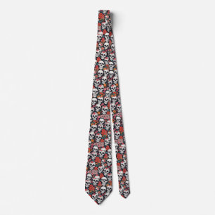 Corbata Calaveras y flores