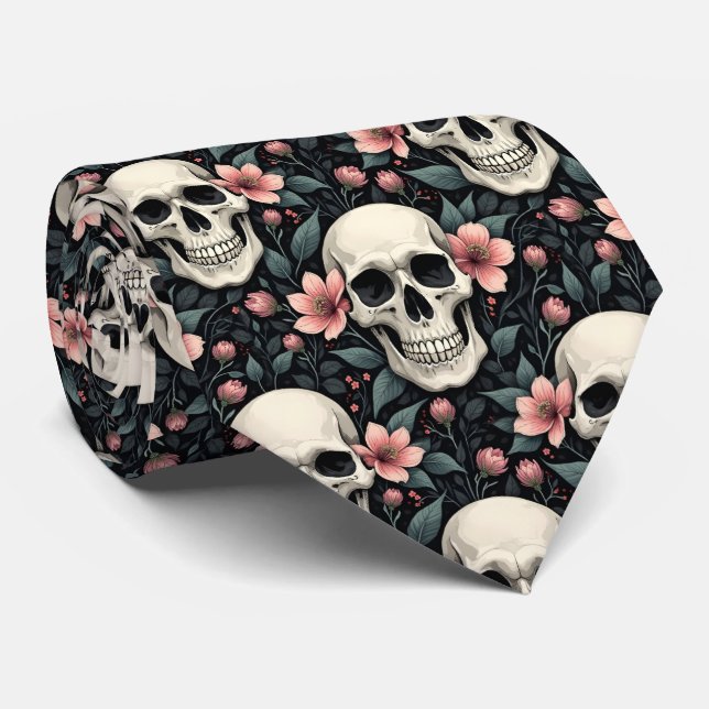 Corbata Calaveras y helébores (Enrollado)