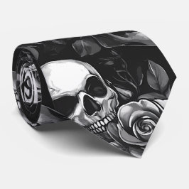 Corbata Calaveras y Rosas Halloween Negro