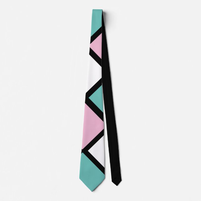 Corbata Calzado de Cuello Harlequin (Negro, Aqua y Rosa) (Anverso)