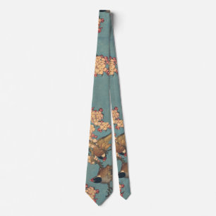 Corbata Camachuelo de Hokusai y Flor de Cerezo Ave Vintage