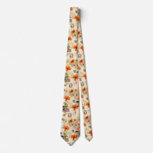 Corbata Cámara Vintage Floral Naranja Mostaza Ephemera