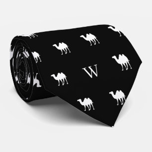 Corbata Camel Humpday Monogrammed Iniciales Negro y Blanco