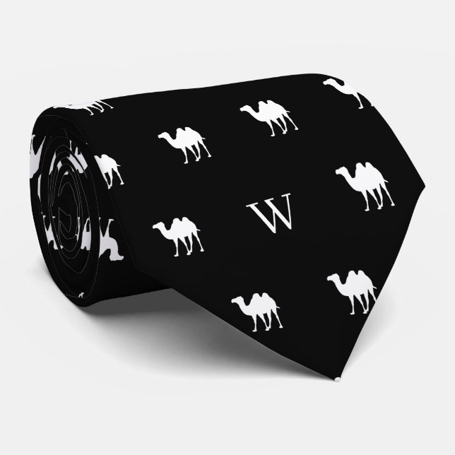 Corbata Camel Humpday Monogrammed Iniciales Negro y Blanco (Enrollado)
