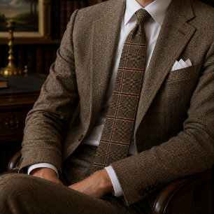 Corbata Camello Carbón Burdeos Glen Check Cuadrícula