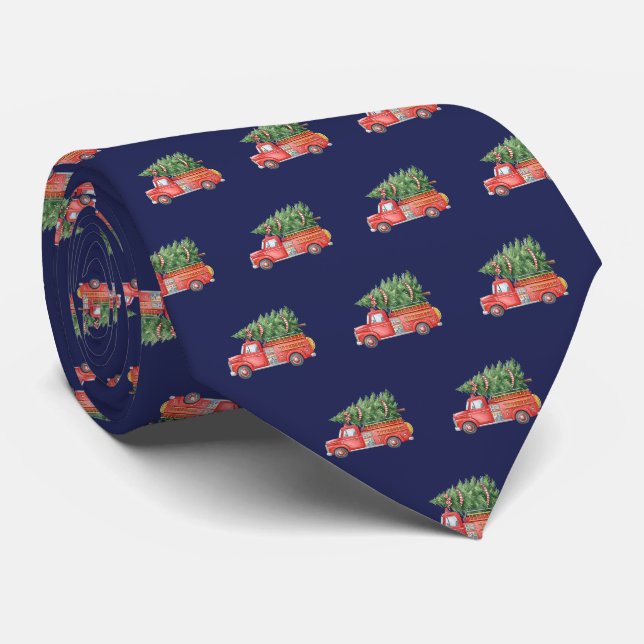 Corbata Camión de bomberos de Navidad con acuarela  (Enrollado)