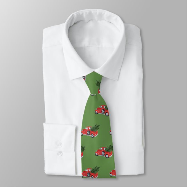 Corbata Camión rojo y árbol navidades (Atado)