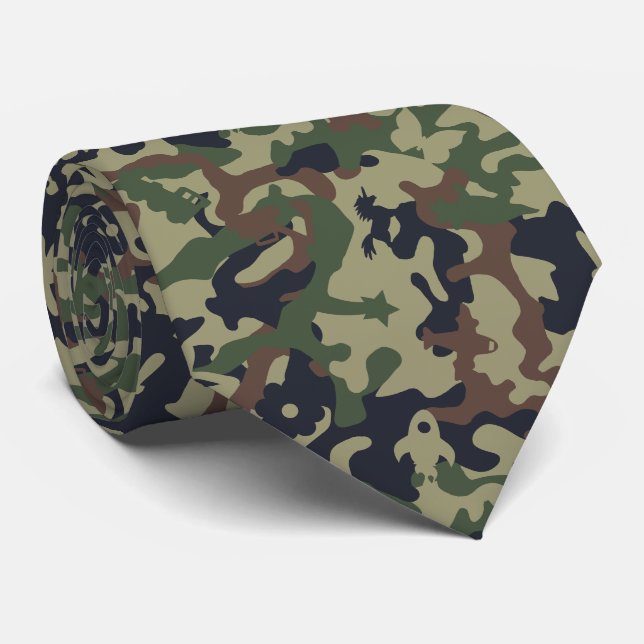 Corbata Camo Divertido – Camuflaje Verde Bosque (Enrollado)
