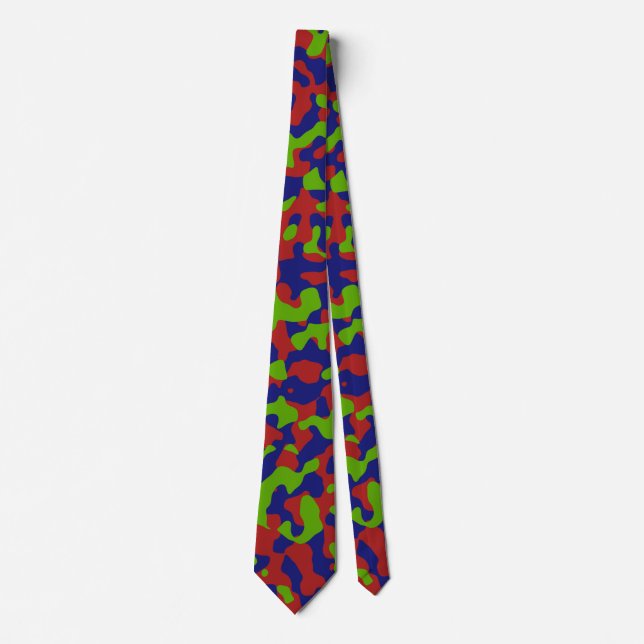 Corbata Camo verde animado en rojo y índigo crimson (Anverso)