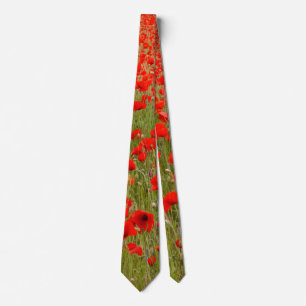 Corbata Campo de flores de amapola roja atadas