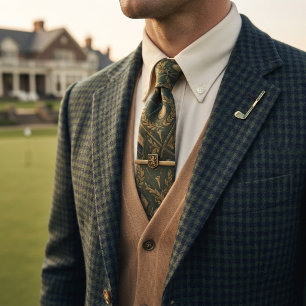 Corbata Campo de golf vintage verde y dorado deporte