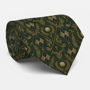 Corbata Campo de golf vintage verde y dorado deporte