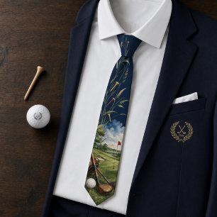 Corbata Campo y palos de golf vintage azul marino para hom
