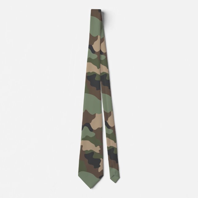 Corbata Camuflaje de Woodland Camo Khaki Verde Tan Negro (Anverso)