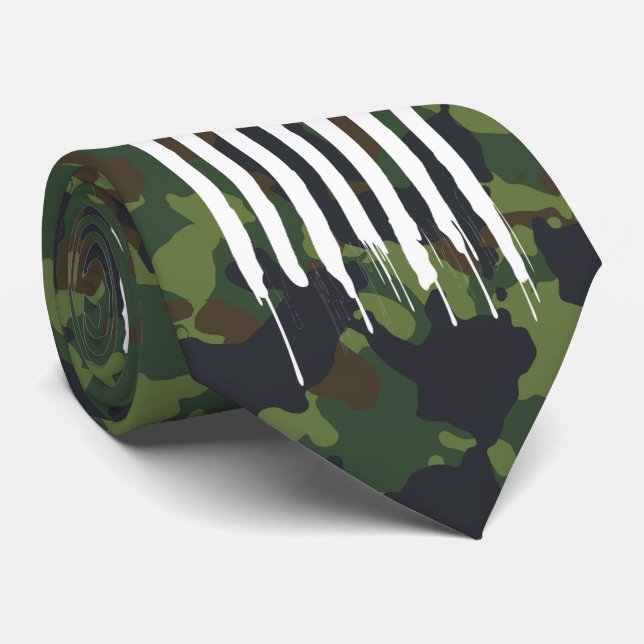 Corbata Camuflaje militar Camo blanco Bandera estadouniden (Enrollado)