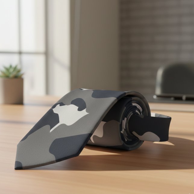 Corbata Camuflaje militar estadounidense Modelo Gray Camo  (US Military Camouflage Gray Camo Seamless Pattern Neck Tie)