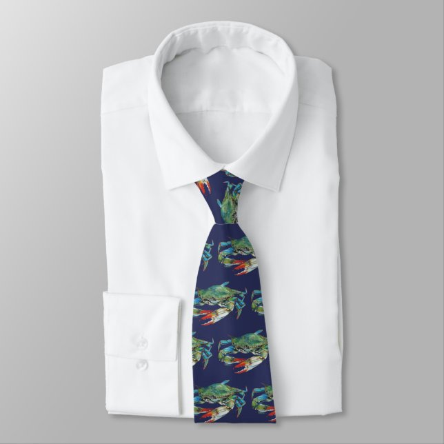 Corbata Cangrejo azul sobre azul marino (Atado)