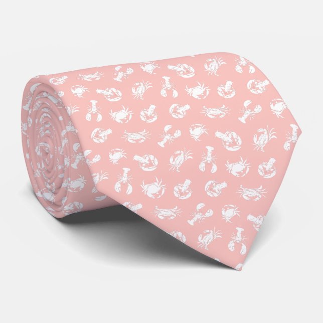 Corbata Cangrejo y langosta Pink White Seafood Patterado (Enrollado)