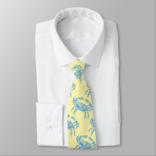 Corbata cangrejos azules vintage en crema