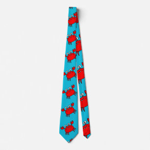 Corbata Cangrejos Rojos Adorables Patrón en Azul Acuático