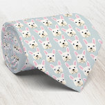 Corbata Canto de cuello de Bulldog francés blanco y crema<br><div class="desc">Un divertido Bulldog francés blanco o crema o un patrón francés sobre un fondo verde de huevo de pato azul. Ideal para todos los amantes del perro,  los mascotas,  los caminantes de perros y los veterinarios. Arte original de Nic Squirrell.</div>