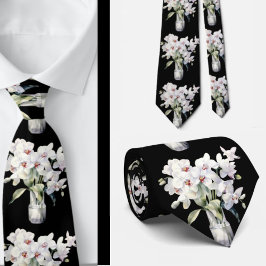 Corbata Canto de cuello de flores de orquídea blanca