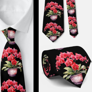 Corbata Canto de cuello de flores de orquídea roja