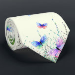 Corbata Canto de cuello de mariposa voladora<br><div class="desc">Lazos de alegría de primavera con mariposas coloridas que vuelan en la naturaleza acuarela pintura mariposa y flores regalo de empate - Elija / agregue su texto / color favorito - Haz tu regalo único - Redimensionar y mover o quitar y agregar elementos con herramienta de personalización ! - Dibujo...</div>