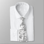 Corbata Canto de cuello de toile francés gris y blanco<br><div class="desc">Elegante corbata de cuello de los groomsmen hecho en un patrón de tela francesa de color gris y blanco. Personalizar para agregar un monograma grande o cualquier texto que desee.</div>