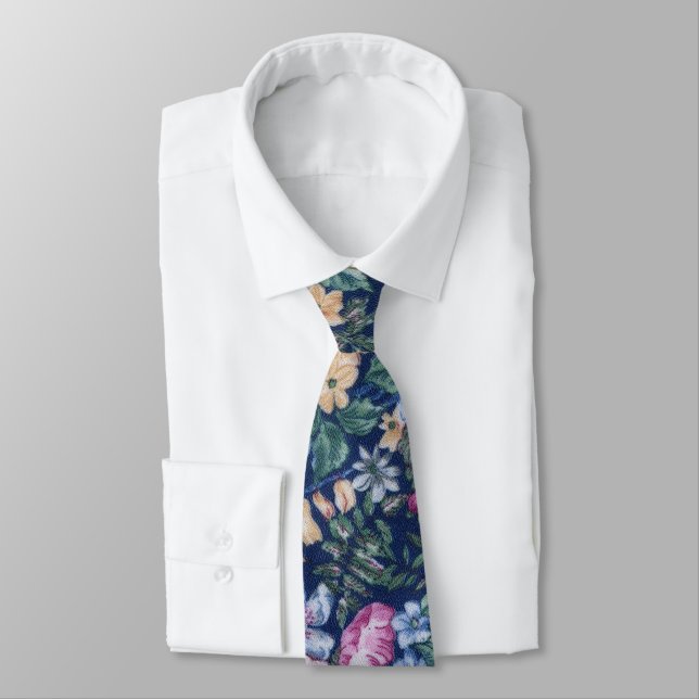 Corbata Canto de cuello floral de la marina (Atado)