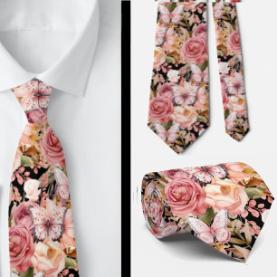 Corbata Canto de cuello floral de mariposa rosa
