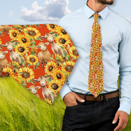 Corbata Canto De Sunflowers Con Animales De Granja