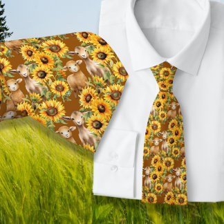 Corbata Canto De Sunflowers Con Animales De Granja