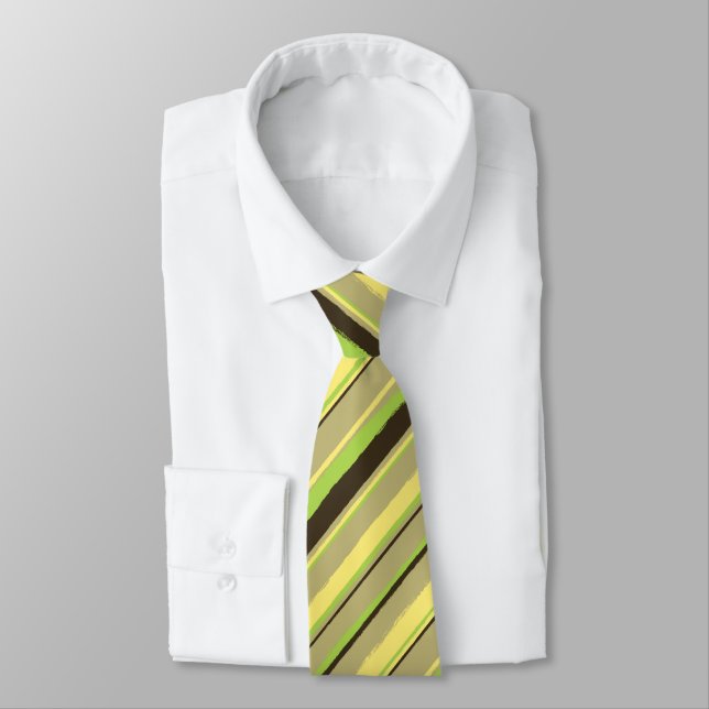Corbata Caqui con rayas de pátero, amarillo y limón de dos (Atado)