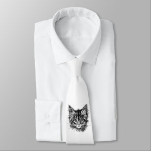 Corbata Cara de gatito negro y blanco
