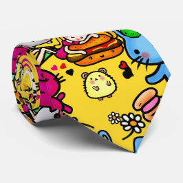 Corbata Carácter Fiesta Kawaii Doodles amarillo personaliz