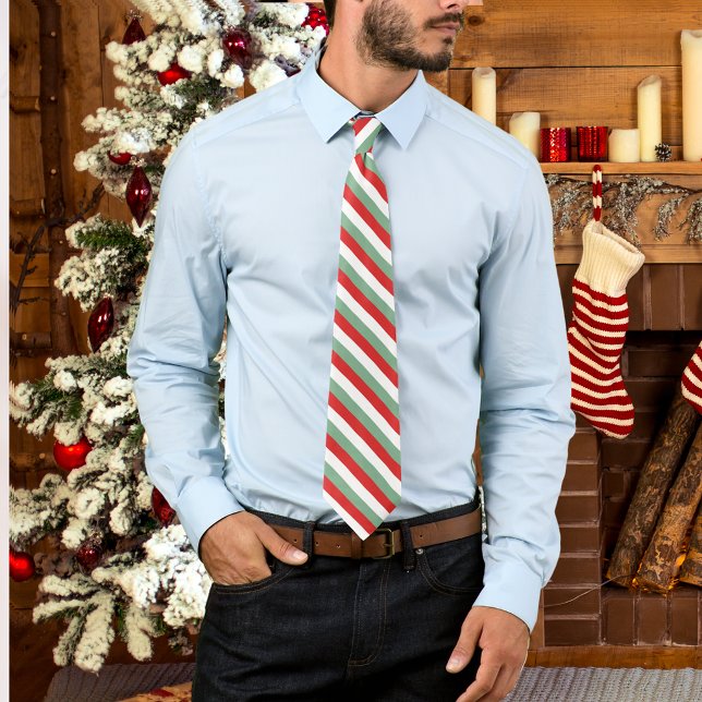 Corbata Caramelo Retro de Navidad Rayado Rojo Verde (Subido por el creador)