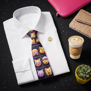 Corbata Caras de gato emoji coloridas fiesta felino divert