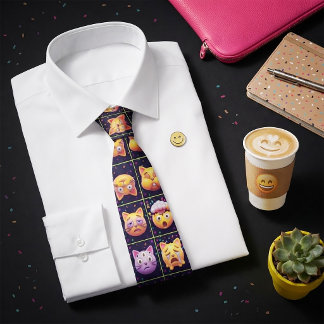 Corbata Caras de gato emoji coloridas fiesta felino divert