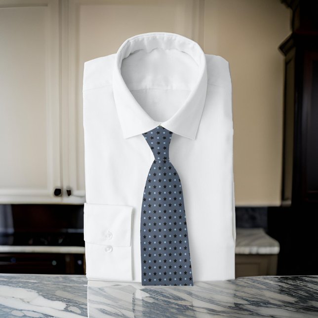Corbata Carbón Gris Black Stars Blue Dots Minimal Classy (Subido por el creador)