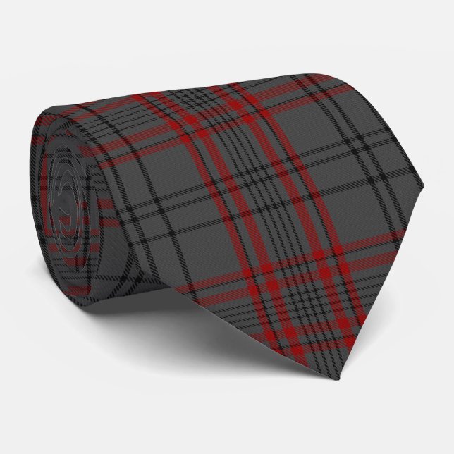 Corbata Carbón Gris Rojo Negro Placa Tartán Flannel (Enrollado)