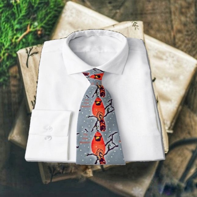 Corbata Cardenal In Snowfall (Box up this uniquely-designed neck tie for a special Christmas gift!)