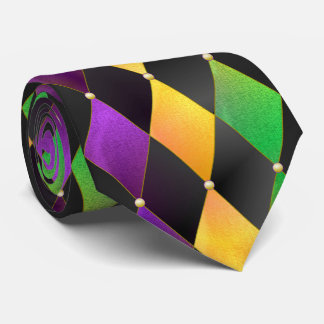 Corbata Carnaval Arlequín Diamante Púrpura Verde Dorado