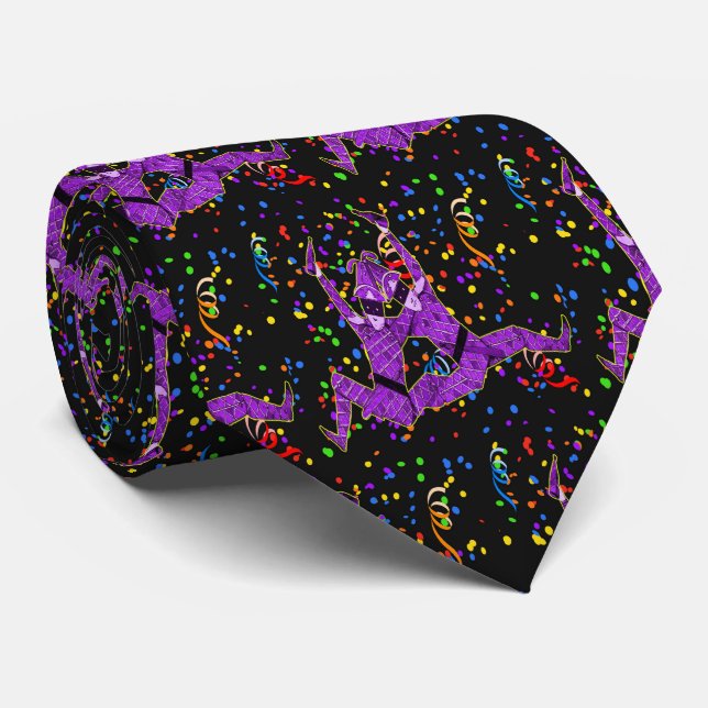 Corbata Carnaval de Mardi Gras Jesters Púrpura Y Confetti (Enrollado)