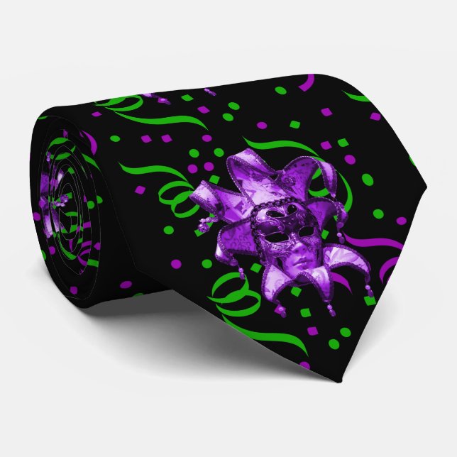 Corbata Carnaval de Mardi Gras Máscara Púrpura Con Confett (Enrollado)