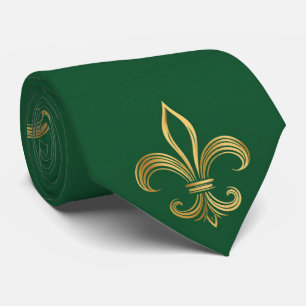 Corbata Carnaval verde de Mardi Gras con Fleur-de-lis dora