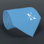 Corbata Carolina Blue | Elegant Monogram   Name |One-Sided<br><div class="desc">An elegant one-sided necktie featuring a bold white monogram across a Carolina Blue background. On top of this monogram sits your first or last name spelled out in all capitals. Over 40 unique colors are available in both one-sided and two-sided versions. You can browse them by clicking the collection link....</div>