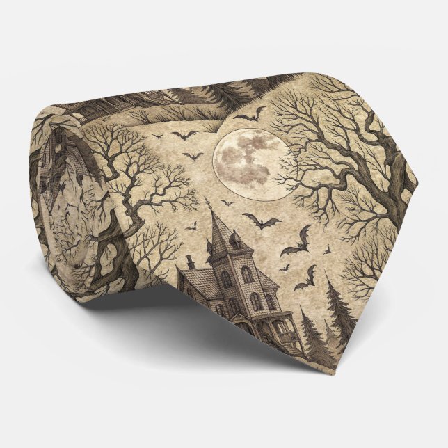 Corbata Casa de época y luna llena (Enrollado)