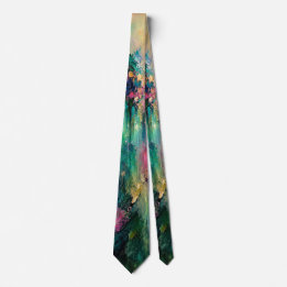 Corbata Cascadas Esmeraldas Radiantes | Verde Magenta Abst
