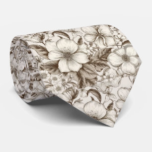 Corbata Casita Sepia Floral Jardín Crema Vintage